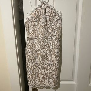 Beige & Ivory Lace Halter Mini Dress